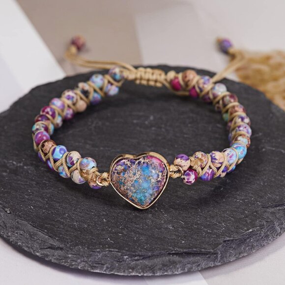 Mother to Daughter Inspirational Purple Jasper Heart Beaded Adjustable Bracelets - Picture 3 of 7